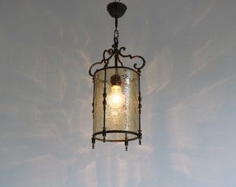 Vintage Messing Zylinder Glas Pendelleuchte: Französische Eingangsleuchte