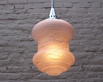 Rare Art Deco Salmon Glass Pendant Light: Vintage Art Nouveau Lamp Shade