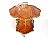 Bar Cocktail Tea Cart Trolley Italian Hollywood Regency Marquetry Vintage brass side table with drop leaf top 1950 coffee table bar cart wow