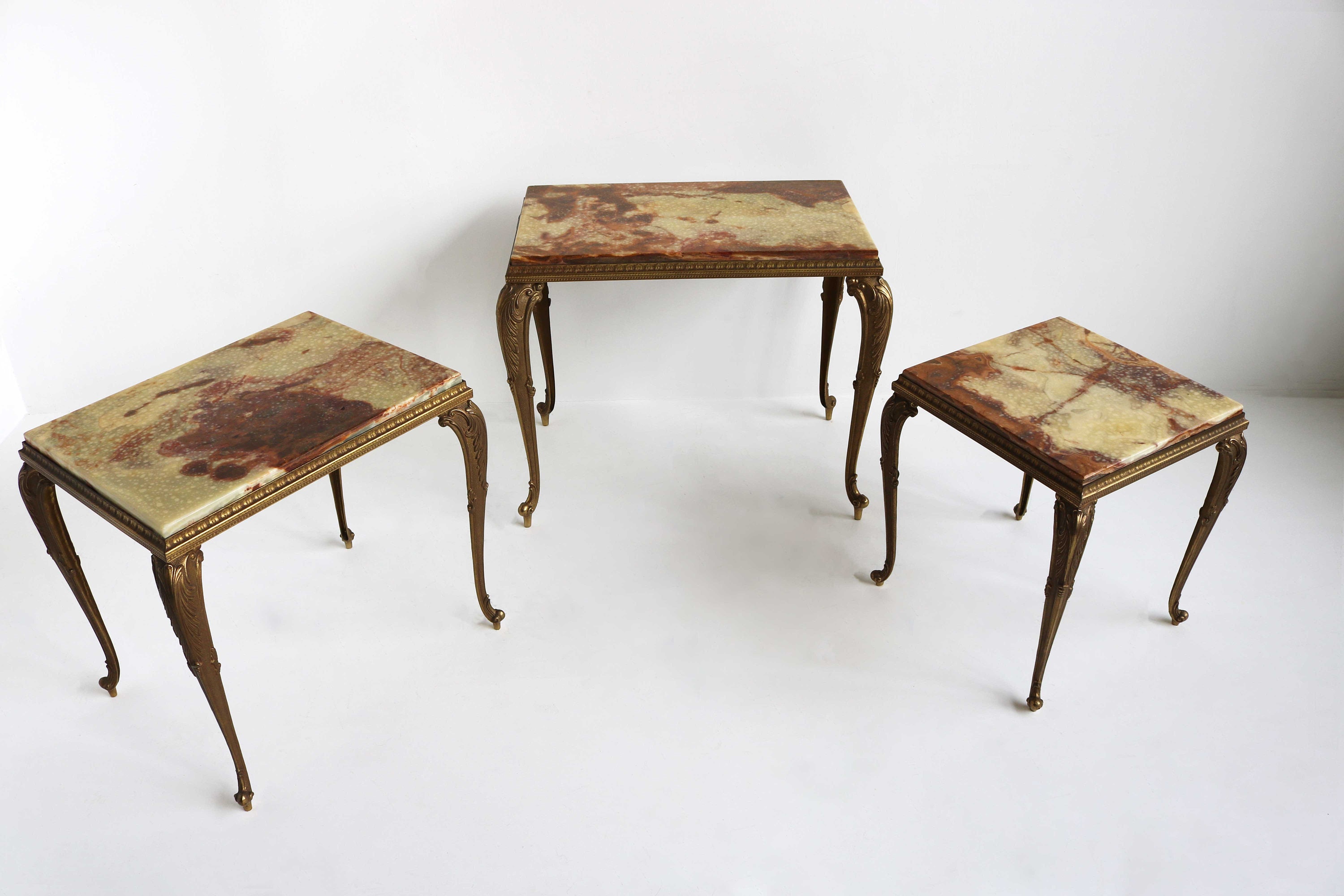 Heavy Italian Ornate Brass Onyx Marble Nesting Tables Side Etsy Canada