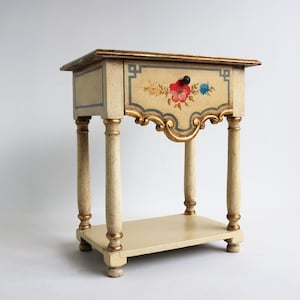 Italian Hand Painted Bedside Cabinet Florentine Style Floral Drawer Nightstand Vintage Side Table End Table 1940s