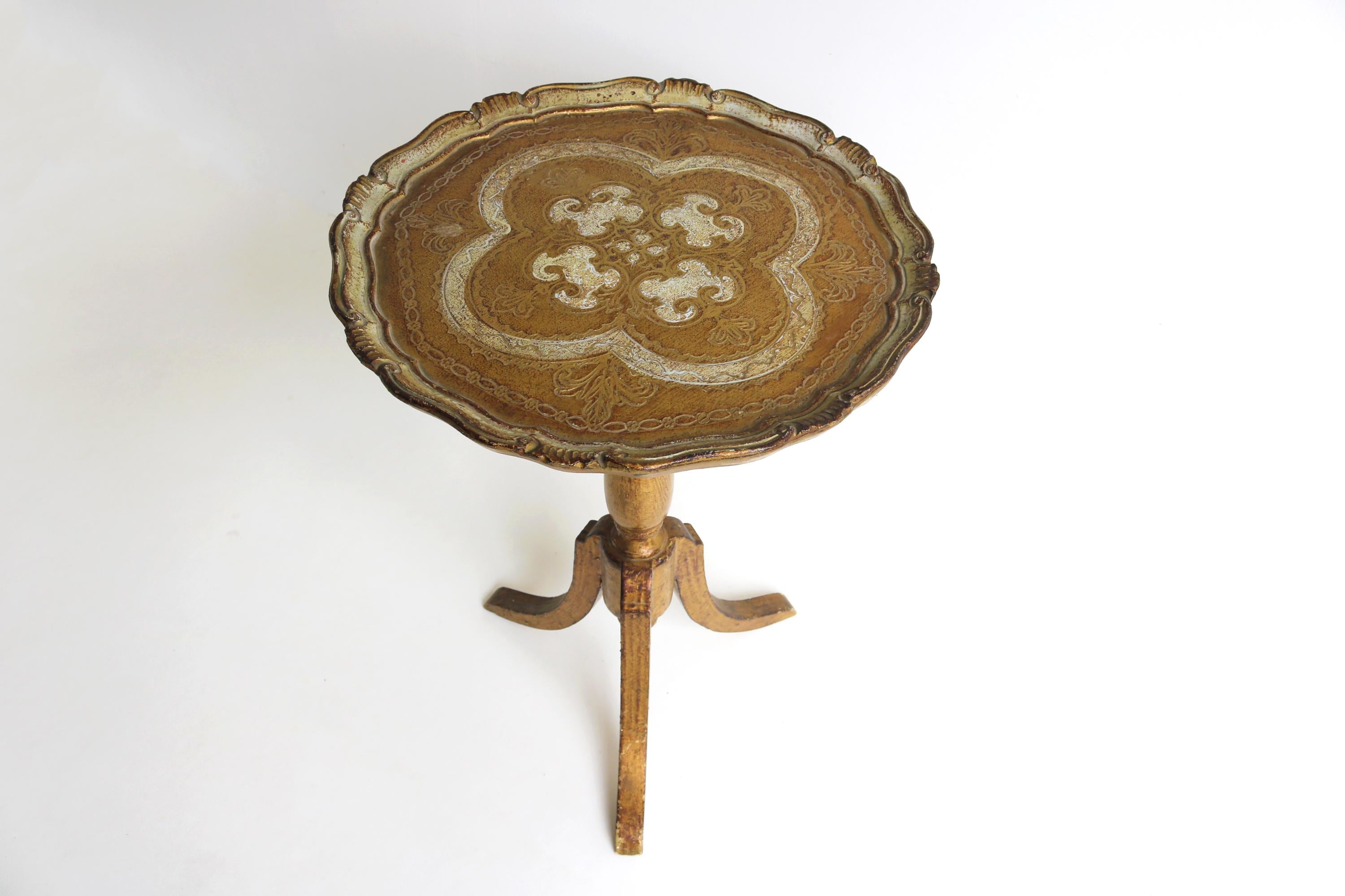 Florentine Additional Table Wine-table Midcentury Italian Side Table Sturdy Tripod Gold Cream Hollywood Regency 1960s Round Vintage Table