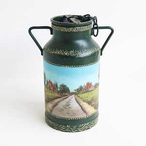 Elegante vintage Franse melkbus – handgeschilderd landschap, rustiek boerderijdecor