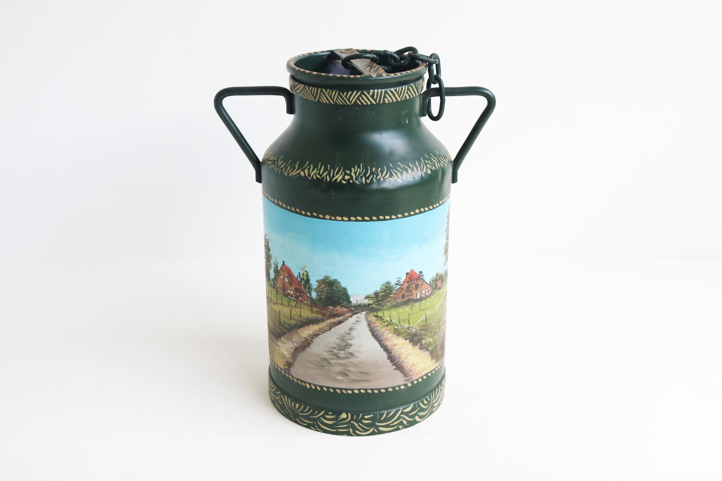 Ancien Bidon à Lait En Métal Peint - Laitière Vintage Déco - Gris