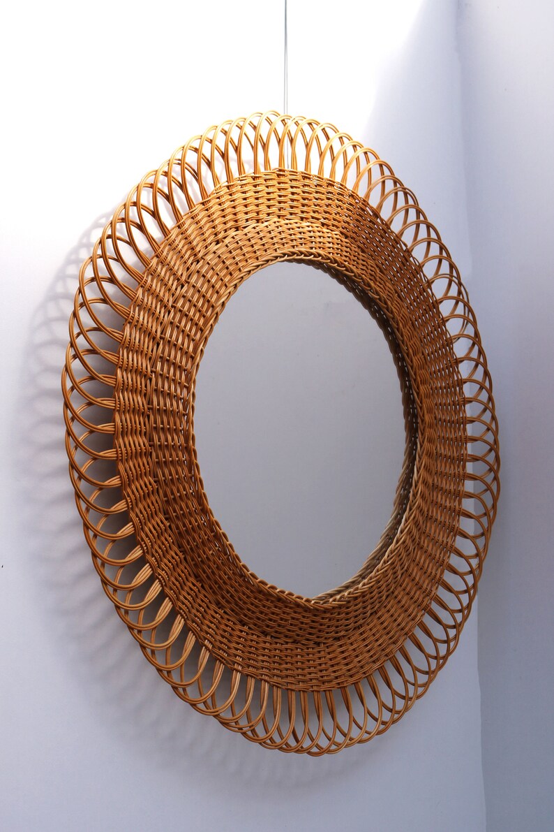 Big midcentury wall mirror ratan sunburst design 1960 vintage Etsy