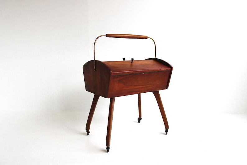 Midcentury Mobile Vintage Teak Wood Sewing Box Sewing Cabinet Etsy