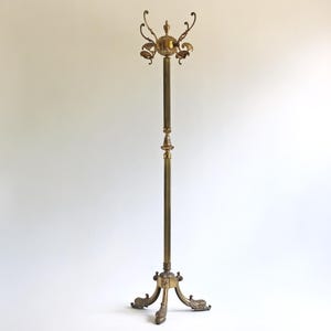 Brass Antique Style Free Standing Coat Hat Rack Hollywood Regency Italian Vintage Golden Hall Tree Floor Stand Clothes Rack Entryway 1960s