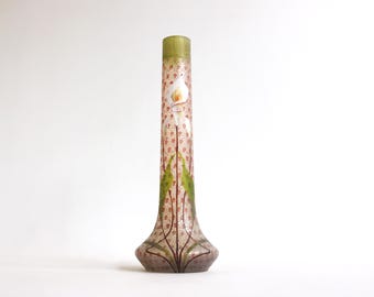 Antique Art Nouveau French Glass Vase: Enamelled Calla Lily, 1900s
