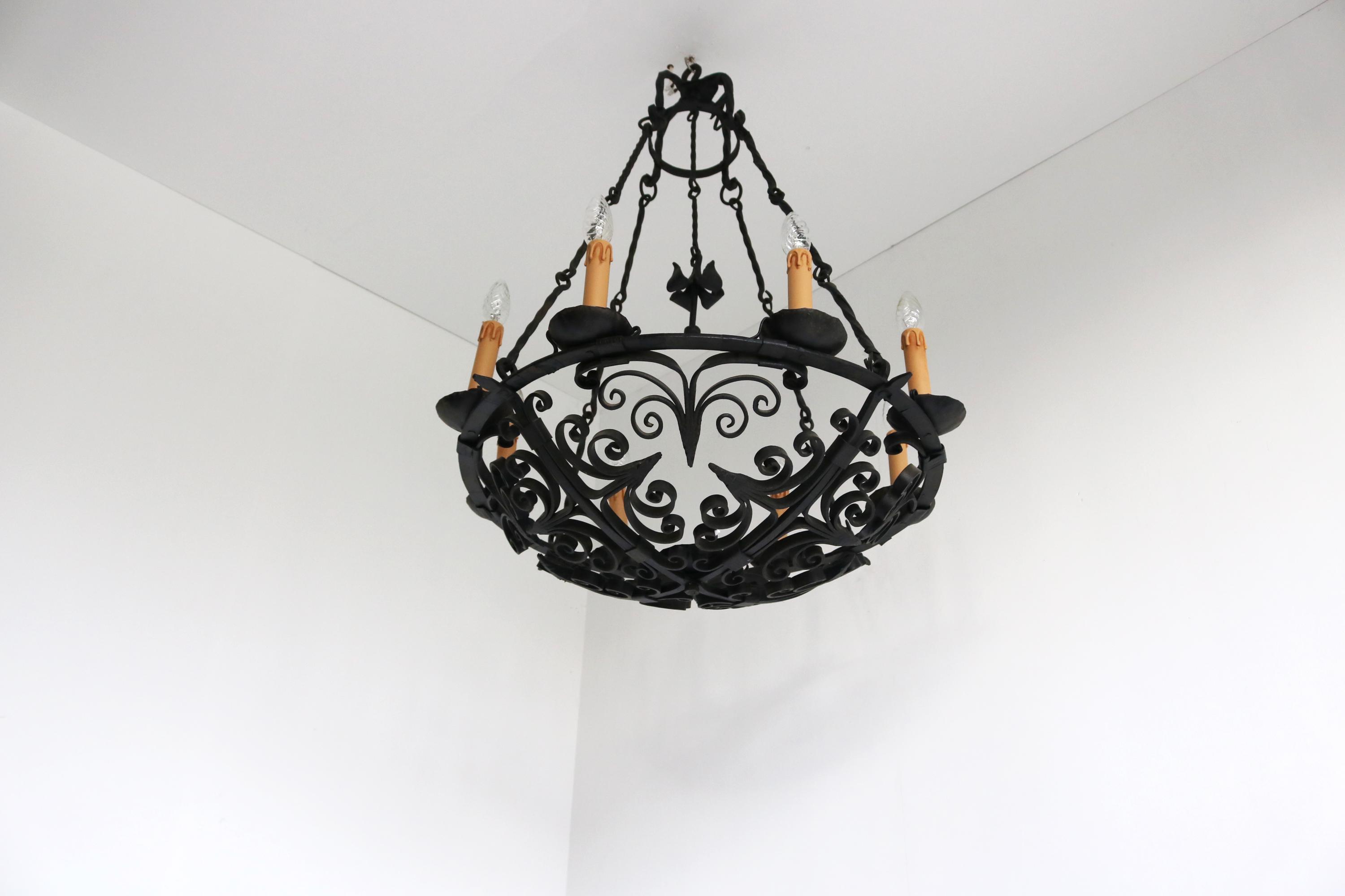 Antique Wrought Iron Chandelier: Handcrafted 19th Century Castle ...