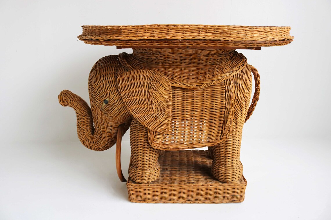 Vintage 1960s Wicker Elephant Side Table Rattan Bamboo Garden Etsy