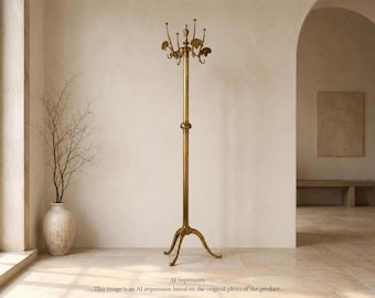 Vintage Italian Hall Tree in Brass with Rotating Crown and Original Patina