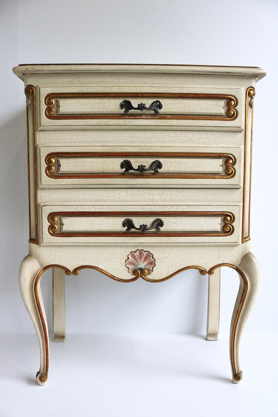 Vintage Midcentury French Off White Crackle Paint Golden Etsy