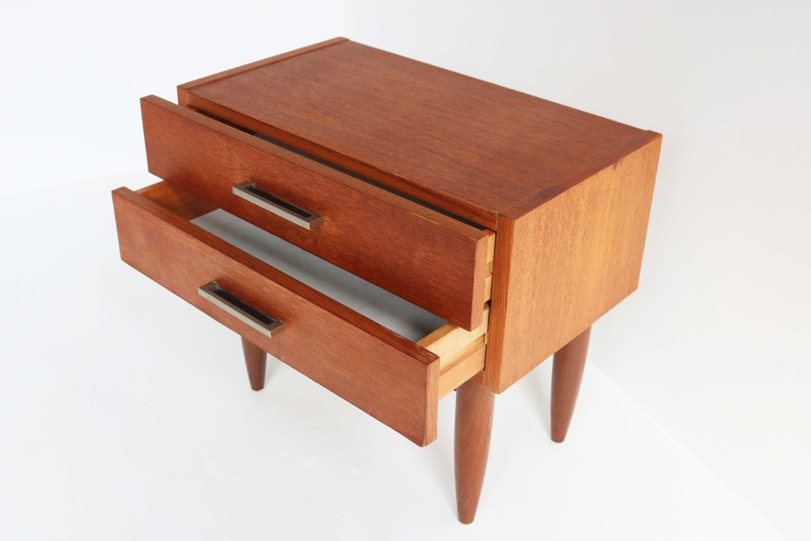 Scandinavian 2 Drawers Nightstand Midcentury Modern Teak Etsy