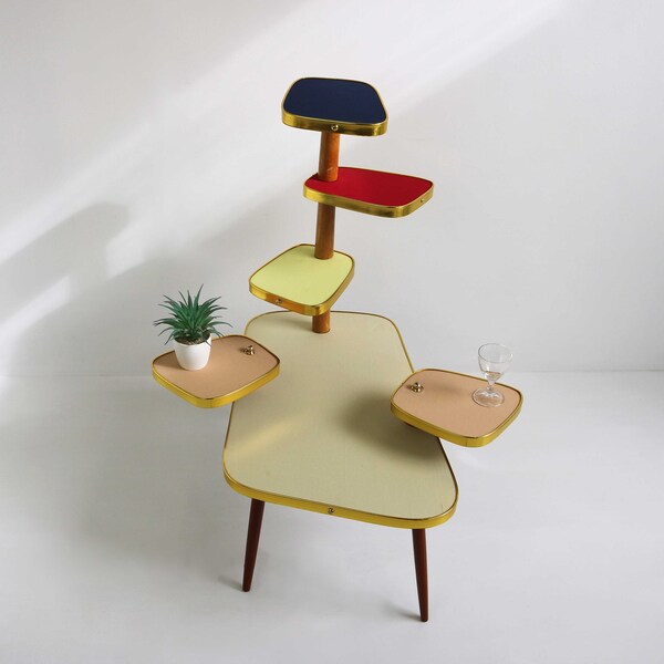 Retro Midcentury Modern Colorful 6 Tier Fabric Plant Stand Side Table Flower Table Flower Stand Color Brass Retro Atomic Age 1980s