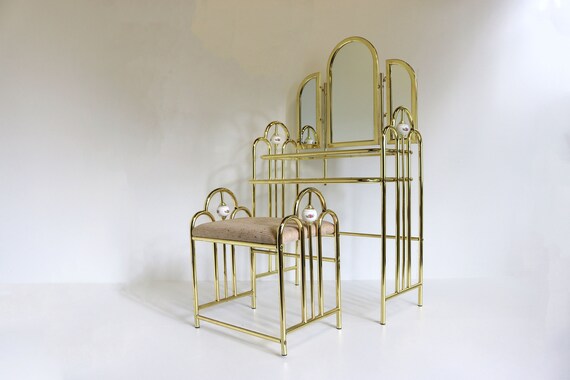 Midcentury Hollywood Regency Golden Layer Dressing Table Midcentury Hollywood Regency Golden, Hollywood Regency Makeup Vanity