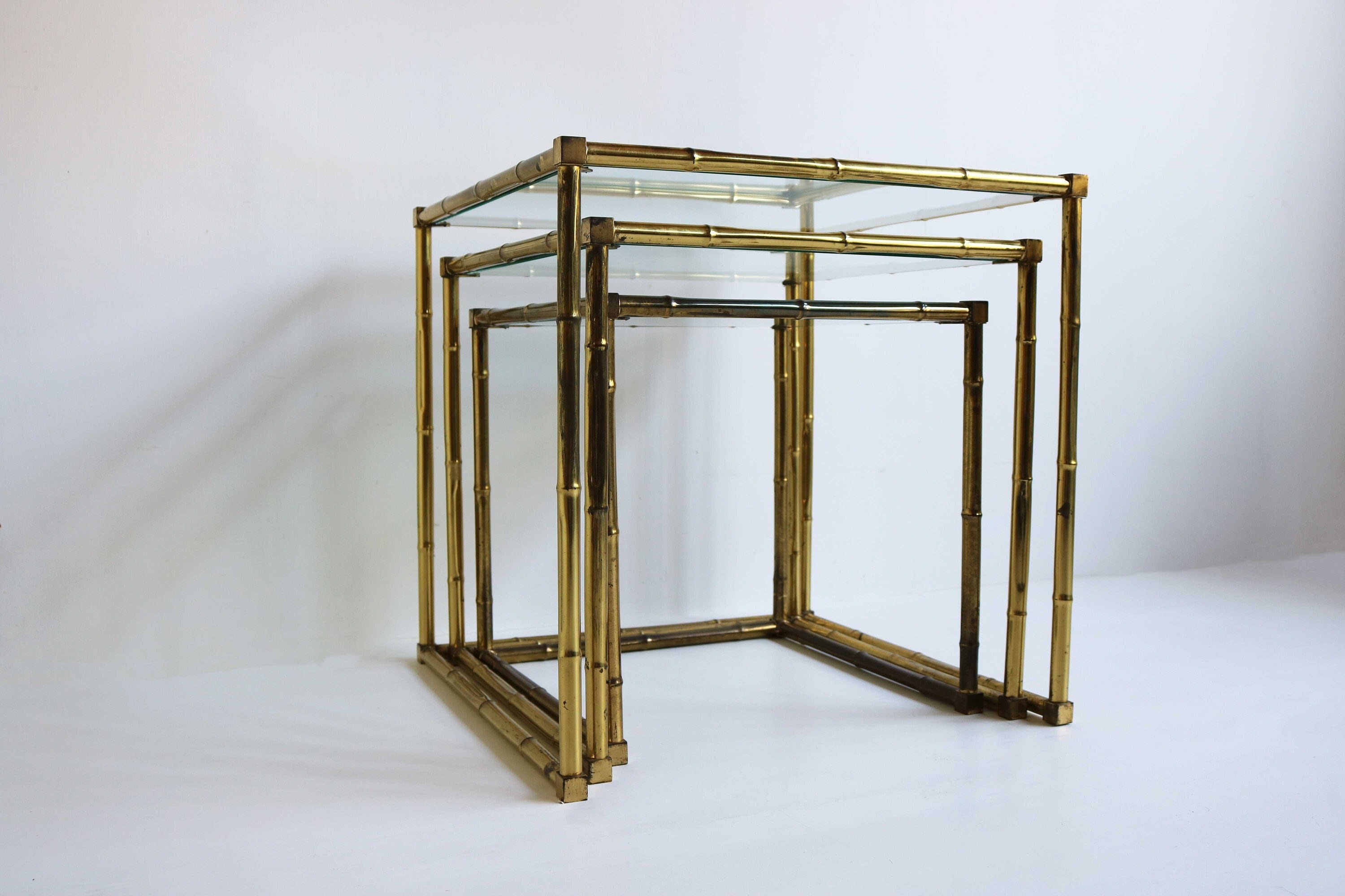 A pair of brass and glass Hollywood Regency faux bamboo tables - Belle and  Beast Emporium