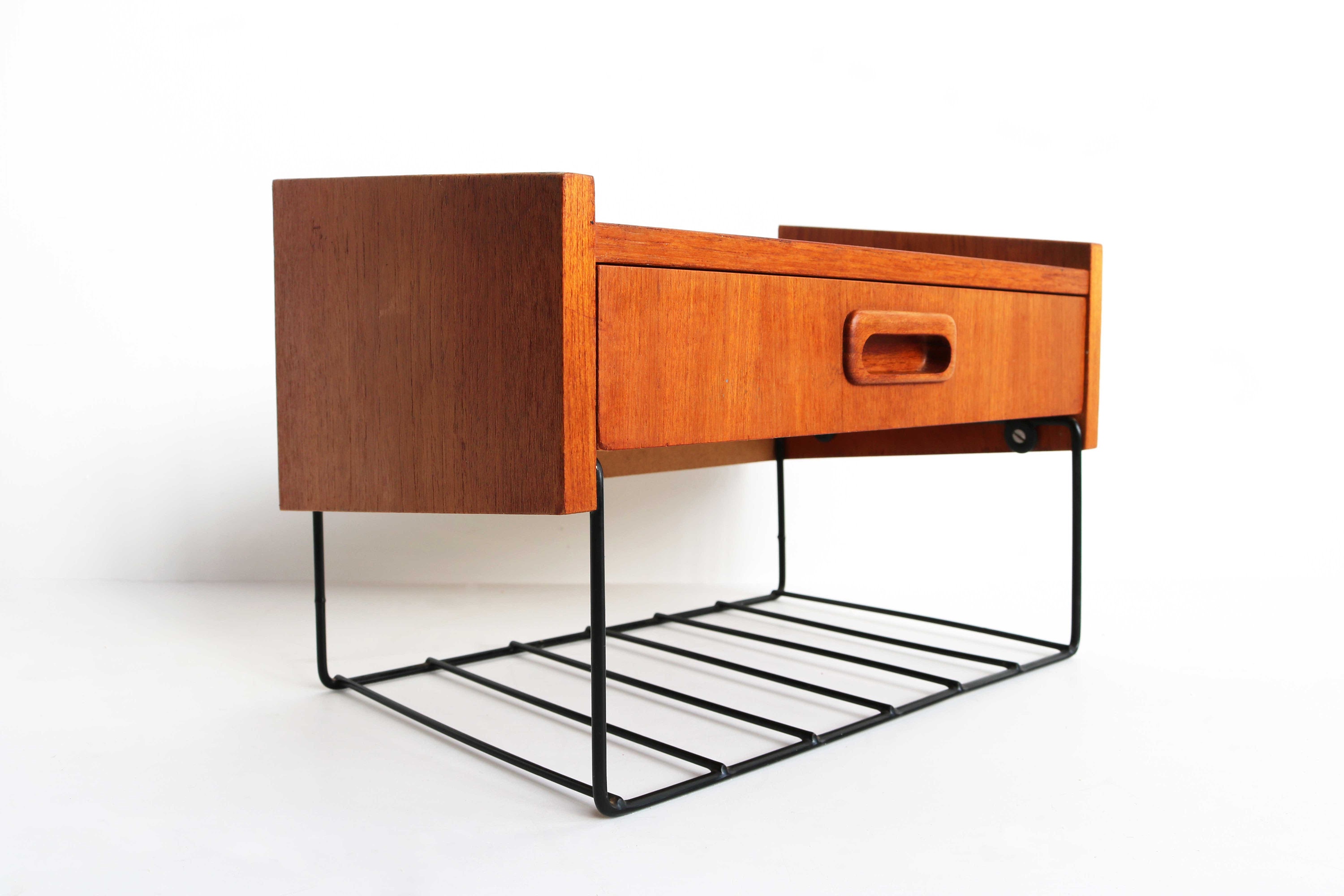 Minimalist Wall Mounted Nightstand Teak and Iron Midcentury Etsy