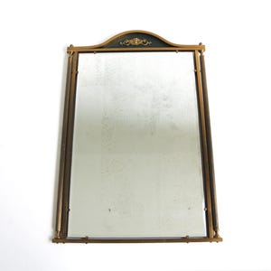 Vintage Distressed Neo-Classical Mirror | Decorative Aged Glass | Patina Brass Frame | 1940s Antique-Style Wall Mirror