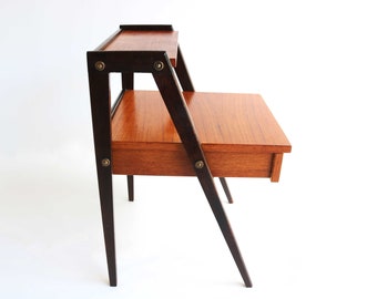 Danish Modern Teak Nightstand Mid Century End Table  Compass legs Bedside Table Two Tiers Drawer Side Table Bedside Cabinet