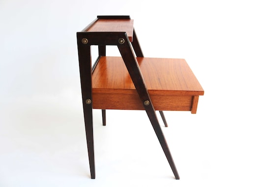 Danish Modern Teak Nightstand Mid Century End Table Compass Legs Bedside Table Two Tiers Drawer Side Table Bedside Cabinet Etsy UK