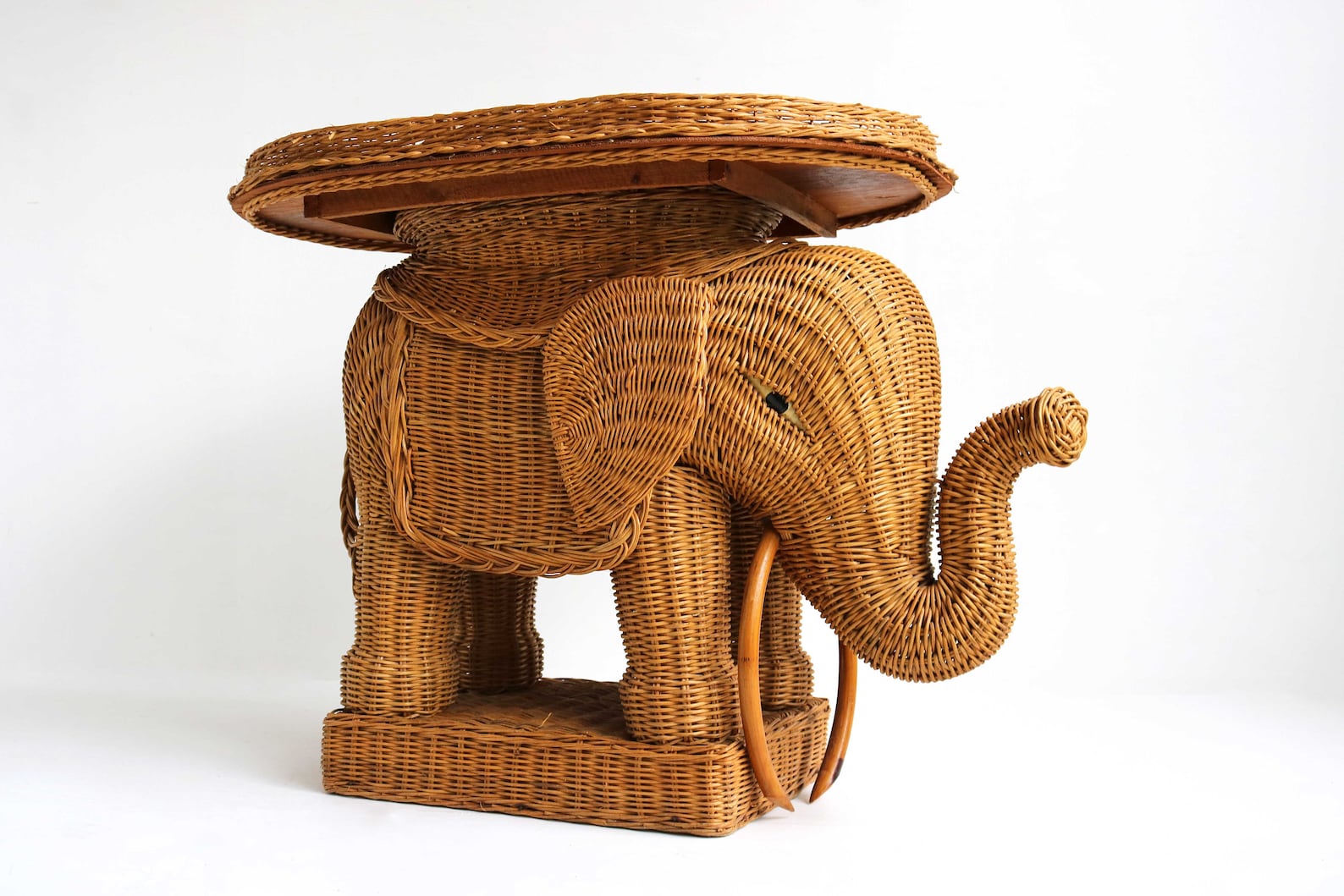 Vintage 1960s Wicker Elephant Side Table Rattan Bamboo Garden Etsy