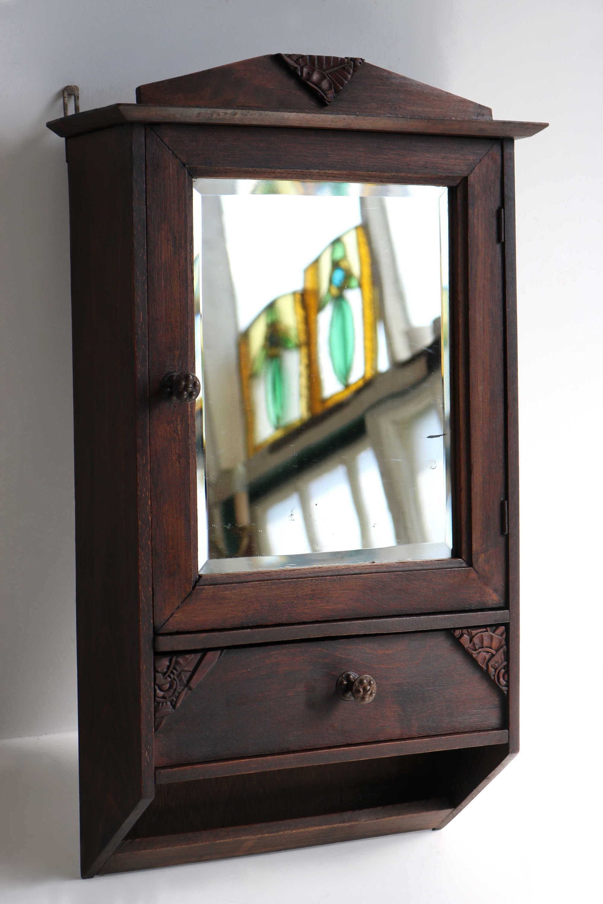 Art-Deco-Klein-Wand-Schrank Vintage Holz Medizin Badezimmer | Etsy