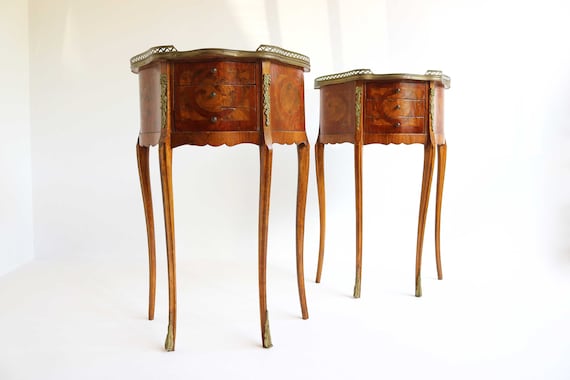 Vintage French Bedside Tables: Ormolu Mounted Louis XV Style Nightstands