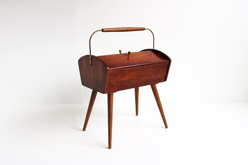 Midcentury Vintage Teak Wood Sewing Box Sewing Cabinet Etsy