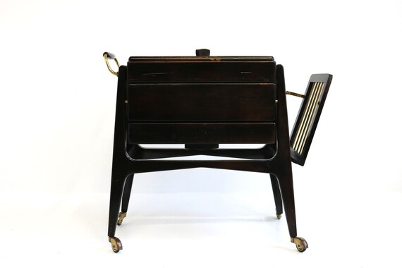 Dark Midcentury Modern Italian Mobile Sewing Box Organizer Dark Midcentury Modern Italian Mobile