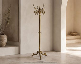 Vintage Brass Coat Rack with Rotating Crown and Decorative Three-Leg Base