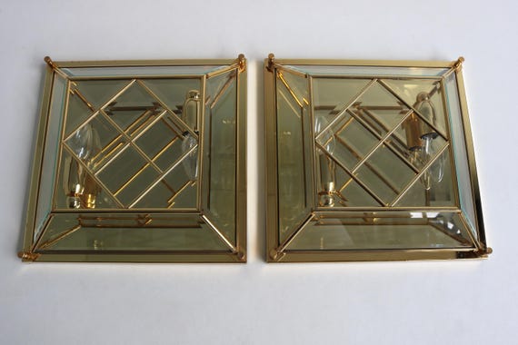 Appliques Murales Italiennes Mid-Century – Laiton Et Verre Doré, Style Industriel