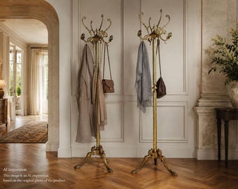 Couple Vintage Italian Brass Coat Racks: Ornate Hollywood Regency Hall Stands