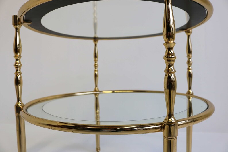 Round Brass Side Table With Glass Shelves Surrounded by a Etsy