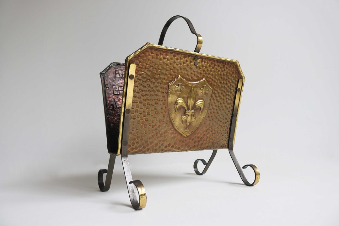 Vintage Brass Newspaper Rack Hammered Lecture Rack Fleur-de-lis ...