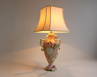 Capodimonte porseleinen Cherub tafellamp: vintage bloemen bureaulamp, made in Italy