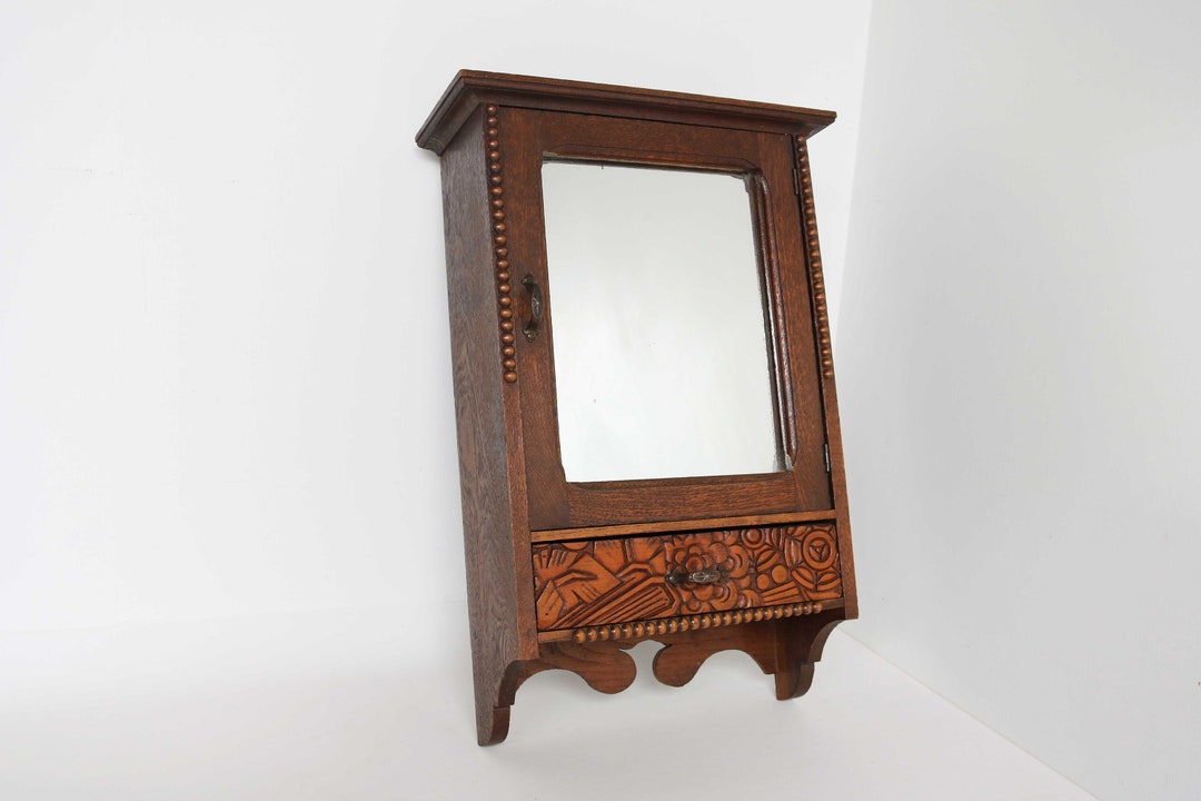 Art Deco Small Wall With Mirror and Small Drawer Antique Hall