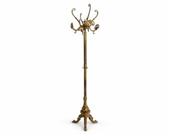 Vintage Italian Gold Coat Rack with Rotating Crown, Ornate Hall Tree, 1960s