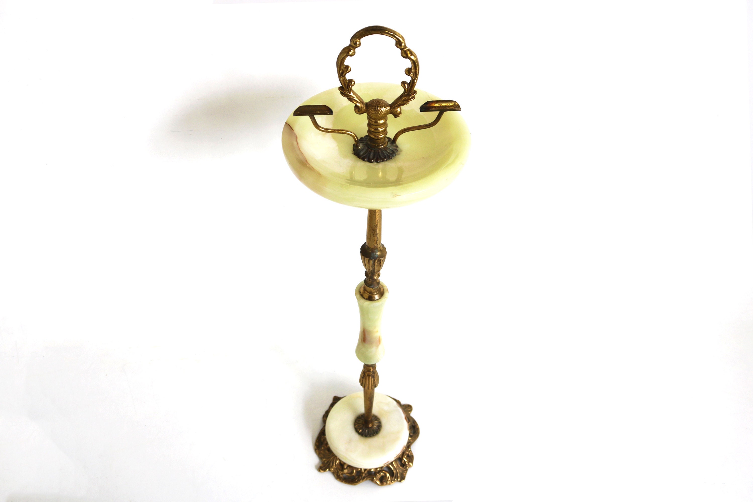 Vintage 60's Onyx Marble Ornate Free Standing Brass Floor
