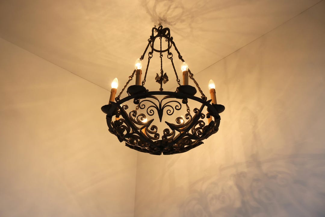 Antique Wrought Iron Chandelier: Handcrafted 19th Century Castle ...