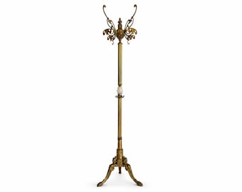 Italian Brass Coat Rack with Onyx Marble Center, Rotating Crown & Ornate Hall Tree