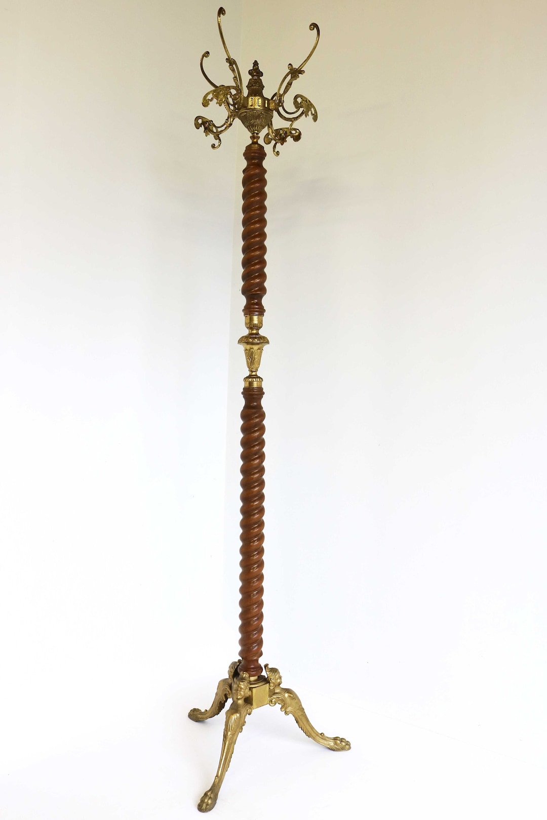 Vintage Italian Hollywood Regency Coat Rack: Twisted Wood & Ornate
