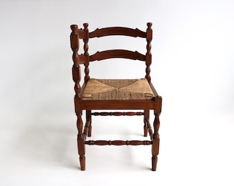 Vintage Antique Style Rustic Wooden Corner Chair Wicker Knitting Chair  French Side Chair Rush Seat Fireside Chair Farmhouse .