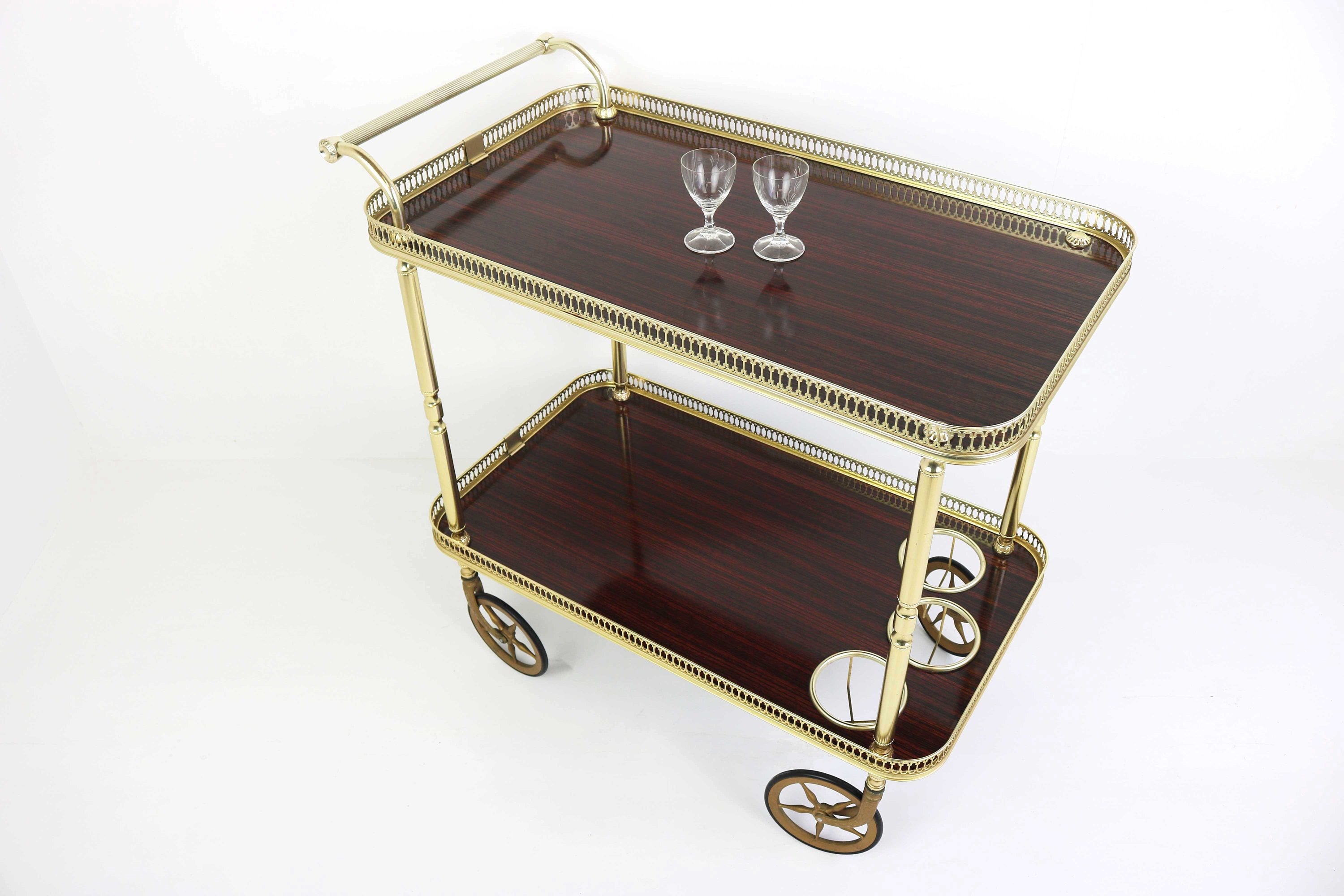Vintage Italian Serving Trolley Aluminium Gold Colored Bar