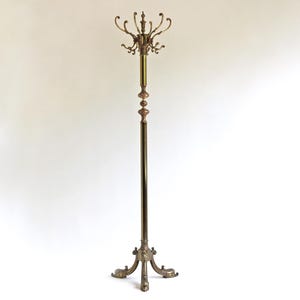 Mid-Century Hollywood Regency Coat Rack | Italian 60s Ornate Hall Tree | Vintage Silver Gold Patina Coat Stand