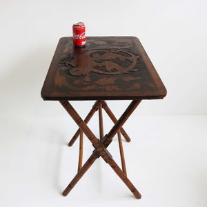 Antique French Colonial Wood Carved Foldable Wooden Pyrography Tea ...