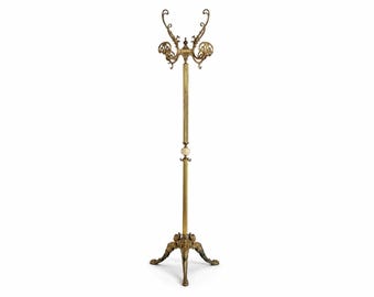 Vintage Italian Brass and Onyx Marble Hall Tree Coat Rack with Rotating Crown