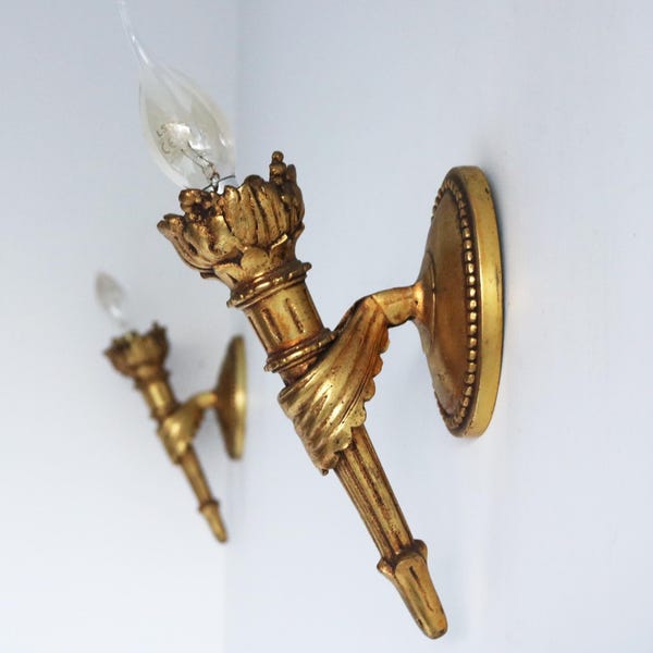 Apliques de pared antiguos de bronce estilo Imperio francés (par, década de 1900)