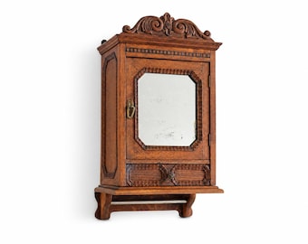 Antique Oak Bathroom Cabinet Mirror Wall Cabinet Secret Compartment Drawer