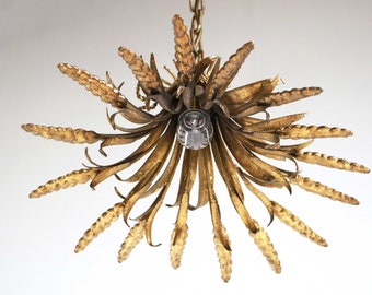 Gilded Sheaf of Wheat Pendant Chandelier by Designer Hans Kögl 1960s Wheat Sheaf Pendant Light Hollywood Regency Vintage Lightning