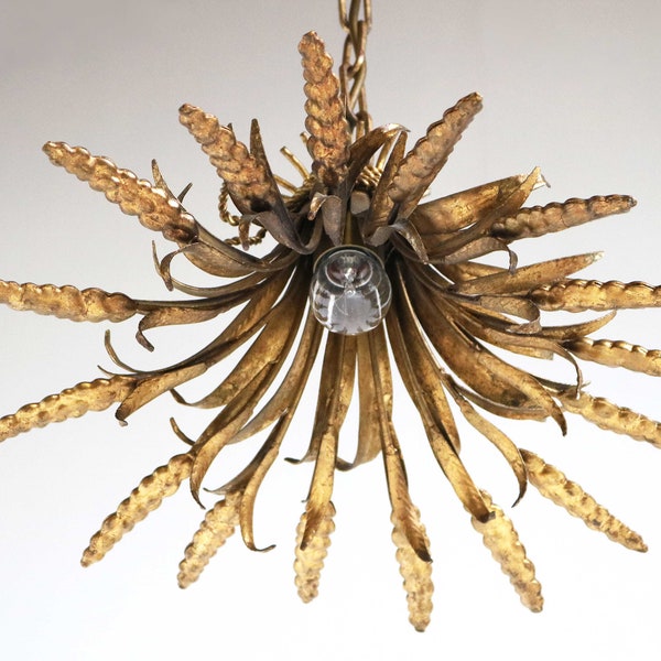 Gilded Sheaf of Wheat Pendant Chandelier by Designer Hans Kögl 1960s Wheat Sheaf Pendant Light Hollywood Regency Vintage Lightning